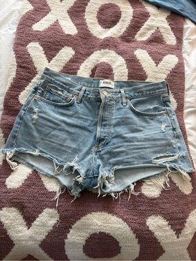 Agolde Light Blue Distressed High-Rise Denim Shorts
